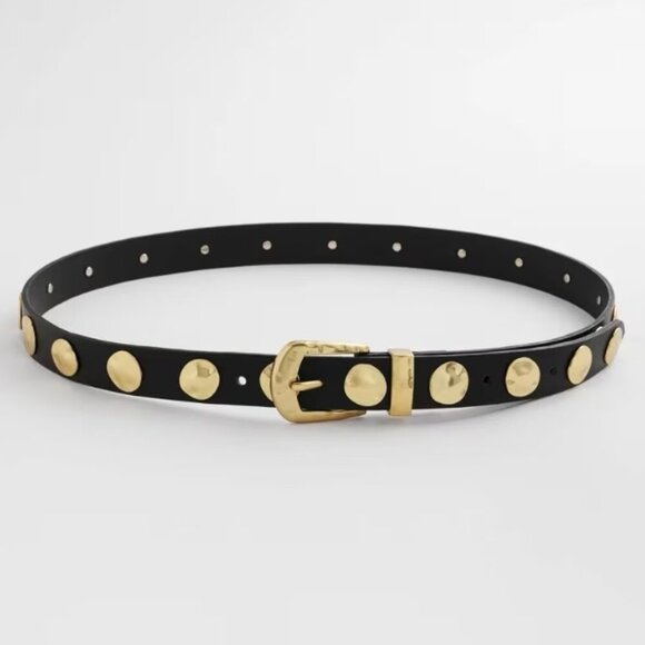 Chico’s Studded Faux Leather Trouser Belt – Black, Size S, NWT